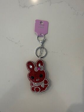 Red Rhinestone Bunny Keychain